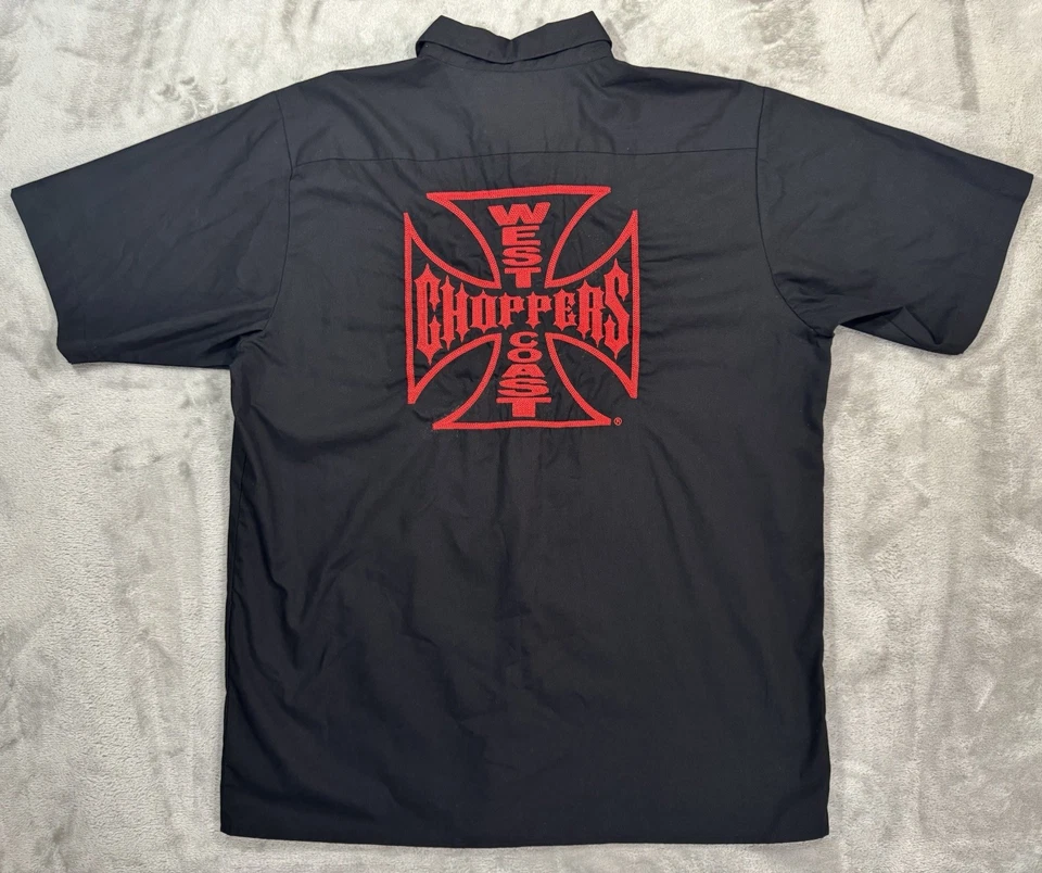 Camisa de Trabajo West Coast Choppers Jesse James Para Hombre L Negra Roja Bordada Espalda Y2K Foto 2 de 4