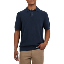 NWT DKNY Mens Navy Short Sleeve Rib Knit 3 Button Placket Collar Sweater Polo L