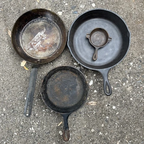 Lodge USA Cast Iron Skillets Vintage Lot of Four 10”,9”,8”,3”