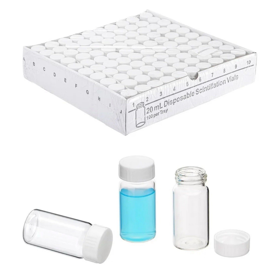 Creahub 100pcs 20mL HDPE Scintillation Vials 22-400 Caps Lab Sample Bottles