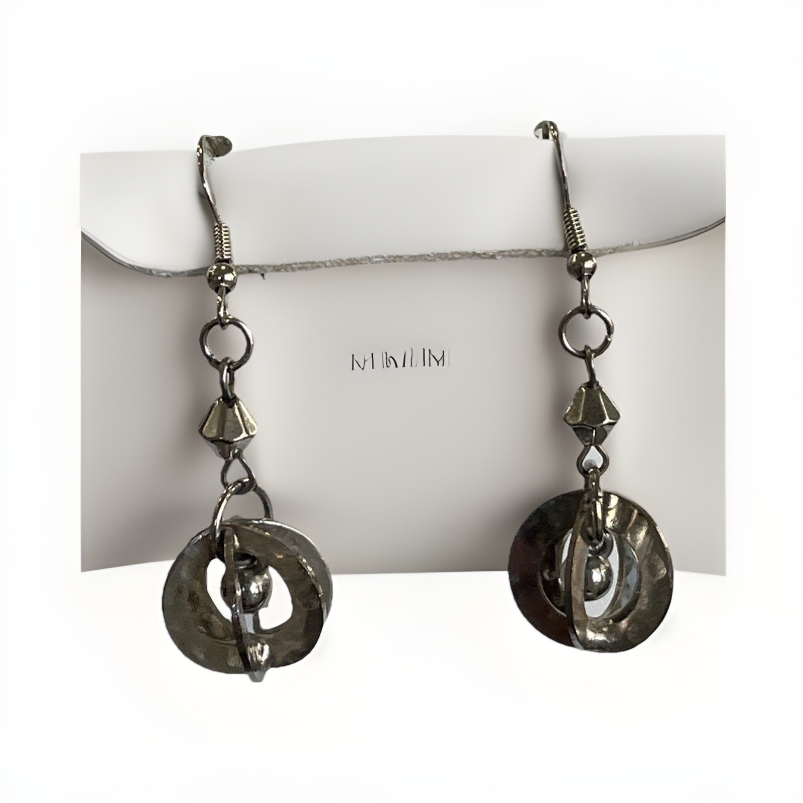 Silver Tone Interlocking Ring Dangle Earrings – 2” - image 1