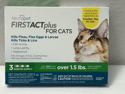 TevraPet FirstAct Plus Flea and Tick Topical for Cats over 1.5lbs, 3 Dose