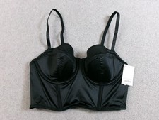 Auden Bra Women Small Black Satin Longline Underwire Padded Bustier Boned Corset