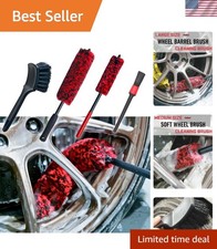 Professional 4 Pack Long Handle Wheel Brush Kit for Cleaning Wheel and Tire- ...