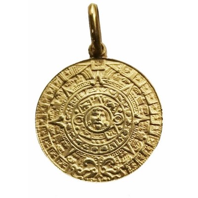 Massiver 18k Gelbgold Azteken Kalender Medaillon Anhänger 2,3 cm Made in Mexiko