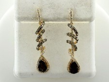 Le Vian 14K Yellow Gold Dangle Earrings 2.31 Carat Smoky Quartz and Diamond