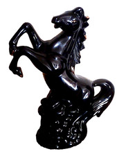 STATUETTE CHEVAL "NOIR ET FILETS OR" H 30+ CADEAU 2 CHEVAUX NOIRS FIGURINE-H 24