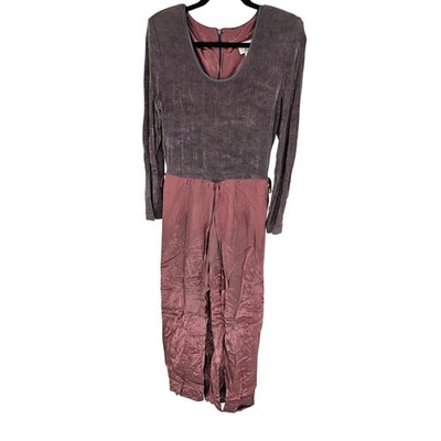 Vtg Cache Multicolored Ribbed Scoop-Neck Long Sleeve Jumpsuit Size 14 Mauve
