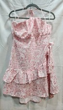 Shein Mod Mini Halter Dress Pink White Floral Size 2XL