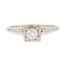 .27ct Round Cut Diamond Solitaire Vintage Engagement Ring 14k White Gold Size 7