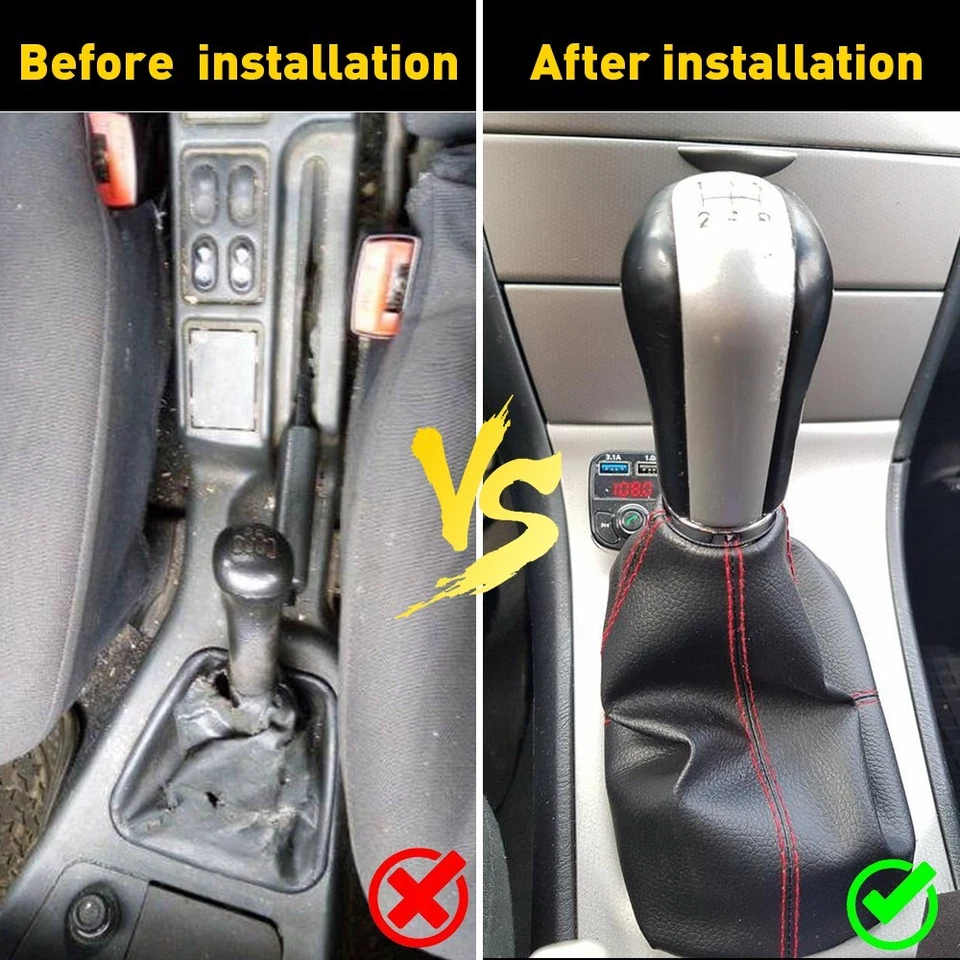 Capa de bota preta PVC manual/auto ponto couro/vermelho botão de mudança de marchas câmbio - Imagem 2 de 4