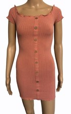 Love Tree Bodycon Mini Dress Jrs Sz M On/Off Shoulder Rose Pink Ribbed Knit