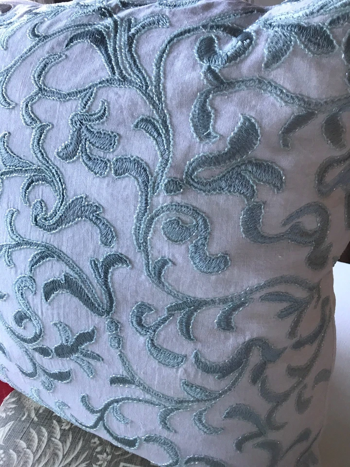 Sferra Terina Aqua Decorative Pillow  Beaded Embroidery 100%  Linen Square 24" - Image 3 of 4