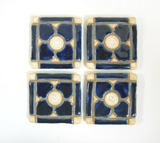 DOGWOOD MOSAIC TILES Handmade Ceramic Grouted Craft Tiles NAVY BLUE Set of 4