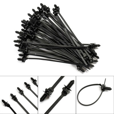 50-Pack Black Push Clip Zip Ties – Releasable Wire Fasteners For Cars, Pipes & Cables 2 thumbnail image