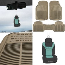 3pc Universal Floor Mats For Auto Car Suv All Weather Beige Set W.free Freshener