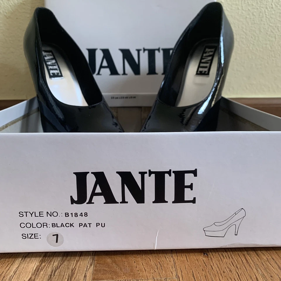 SALTOS STRIPPER DANÇARINO JANTE BLACK PLATFORM STILETTO couro envernizado B1848 tamanho 7 - Imagem 2 de 4