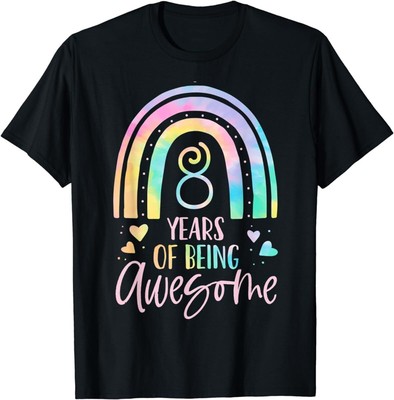 8 Years Of Being Awesome Rainbow Tie Dye 8th Girl Birthday T Shirt Men Women Kid