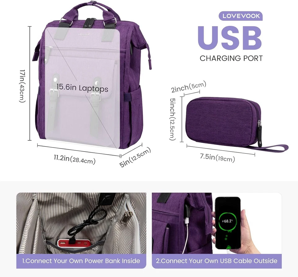 Mochila para computadora portátil de 15,6 pulgadas para mujer maestra enfermera trabajo bolsa de viaje cartera computadora Foto 4 de 4