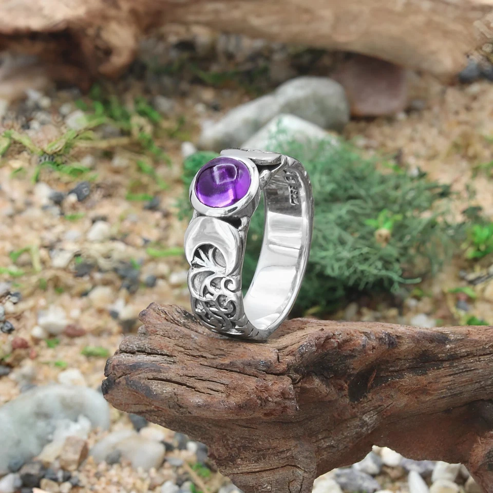 Anel Hécate Ametista - Joia de deusa lua tripla wicca prata esterlina - Imagem 4 de 4