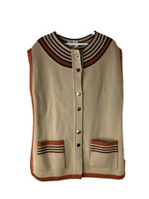 VTG 70s Mod Rockabilly Cardigan Sweater Vest Large Wool Color Block Pocket