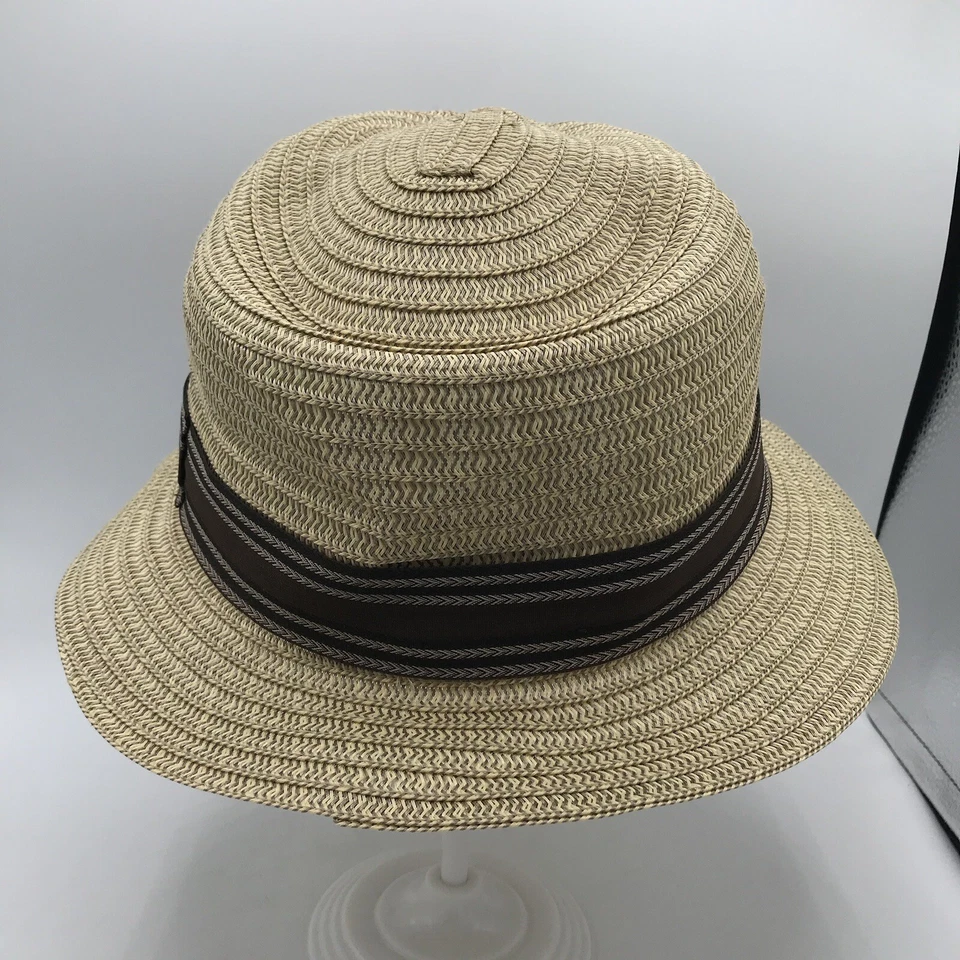 Goorin Bros Tan Brown Straw Paper Fedora Men’s Sz Medium Logo Stripe Band GUC - Image 4 of 4
