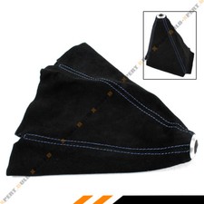 Black Suede Manual Shift Shifter Boot Cover With Blue Stitching For Mazda