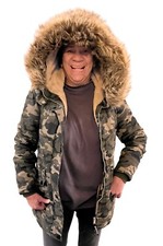 Garage Camo Faux Fur, Hooded Utility Jacket, Womens Size Xs, Green, Snap, Zip!