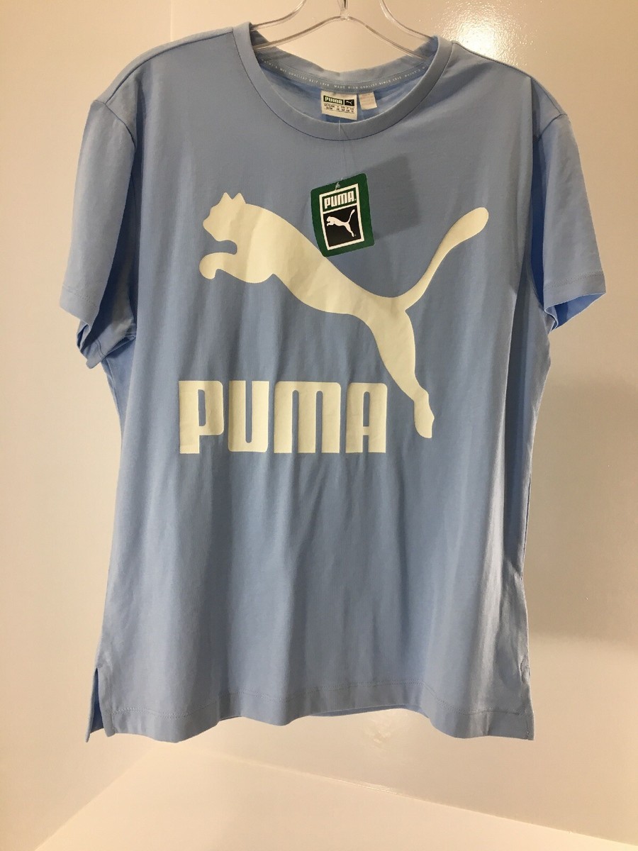 PUMA Women's Short Sleeve Crew Neck Screen PUMA Logo Tee Cerulean