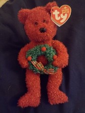  Vintage TY Beanie "2006 Holiday Teddy" DOB 12/25/06 Christmas Bear W/Wreath
