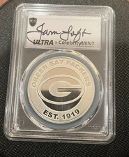 1oz Silver Coin With Legendary Autograph  James Lofton 2025 PCG1S Gem Pl  Green