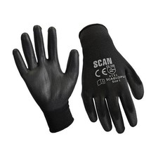 Image of Scan Black PU Coated Gloves - M (Size 8) (240 Pairs) SCAGLOPU240M