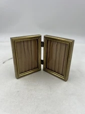 Ornate Brass Hinged Double Picture Frame Floral Embossed Desktop Photo Display