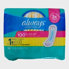 Always Ultra Thin Pads Size 1 Regular Without Wings Protection Lock 22 Pads 