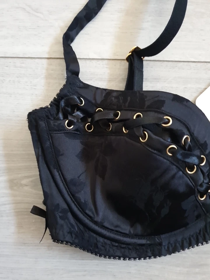 Sujetador con cordones satinado negro Forever bragas Agent Provocateur talla 34D nuevo con etiquetas Foto 3 de 4