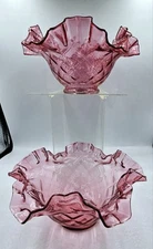 Fenton Glass Cranberry Optic Diamond Pattern Bowls Crimped Ruffle 7"D SET OF 2
