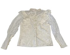 Gunne Sax Ivory Floral Lace High Neck Long Sleeve Shirt