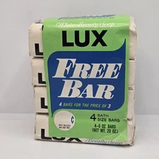 Vintage LUX White Beauty Soap 4-Pack Bath Size Bars FREE Bar Offer NOS Lever Bro