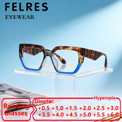 Women Polygon Blue Light Blocking Reading Glasses Clear Lens Presbyopic Glasses