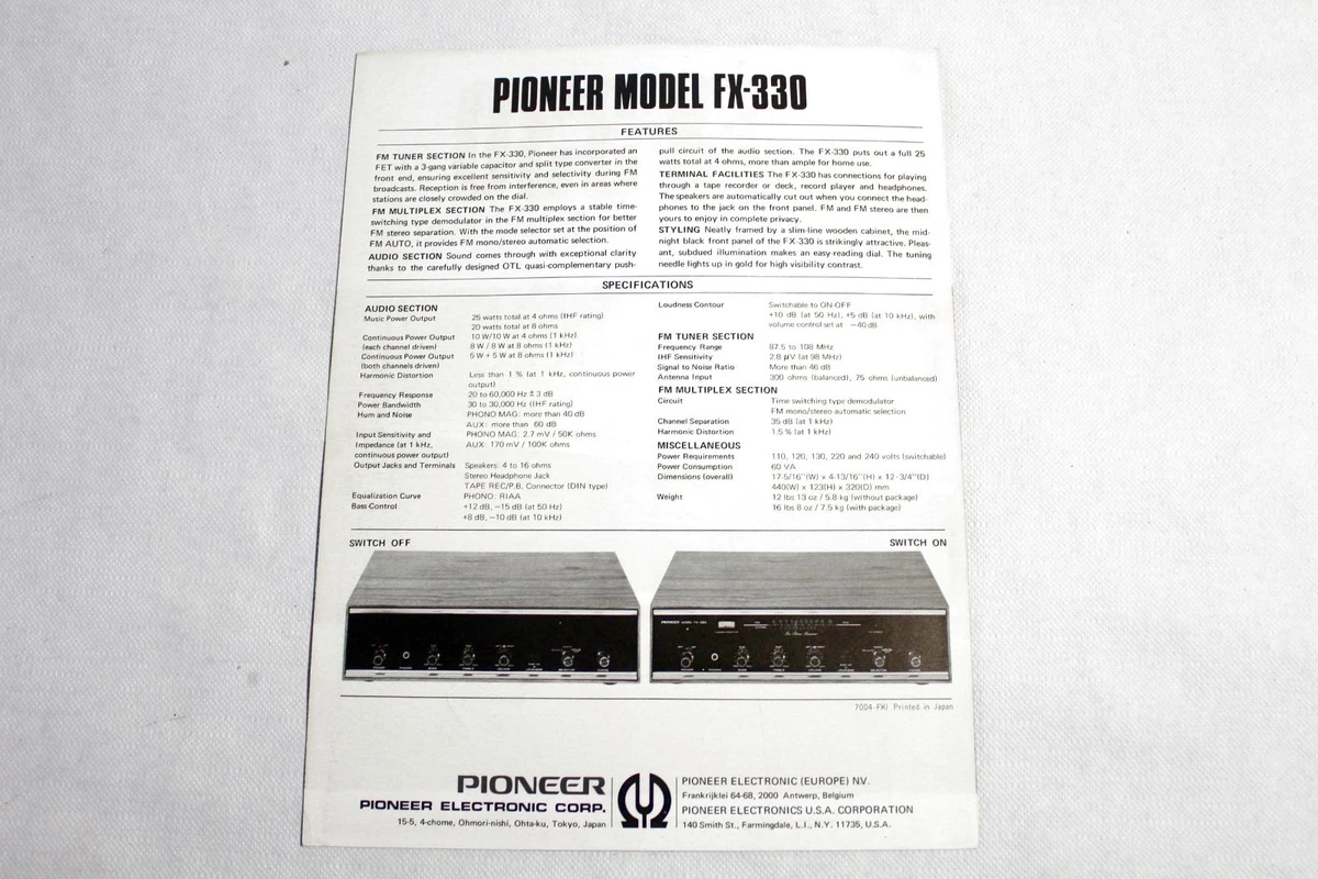 Originale Werbung / Datenblatt: Receiver PIONEER FX-330 von 1971