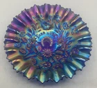 VINTAGE CARNIVAL BLUE  NORTHWOOD GOOD LUCK PIE CRUST EDGED BOWL BLUE HIGHLITES