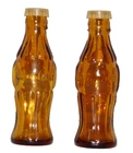 VTG COCA COLA COKE BOTTLE SALT & PEPPER SHAKERS AMBER YELLOW GLASS w CAPS TAIWAN