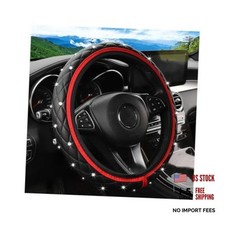 Bling Car Steering Wheel Cover, Non-Slip Elastic Stretch Leather Auto Red