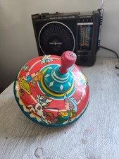 Vintage Spinning Top Tin Toy Mid-Century Kid Cowboy Cowgirl Ohio Art