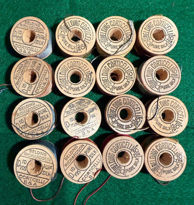 VTG Belding Corticelli Buttonhole Pure Silk Wooden 10 Yd Spools Thread Lot Of 16