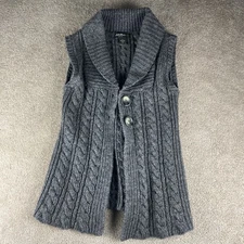 Eddie Bauer Sweater Gray Women's Size Medium Lambs Wool Cable Knit Acrylic