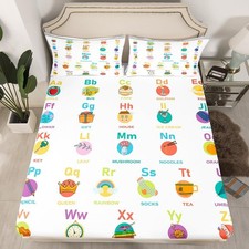 ABC Alphabet Fitted Sheet Full Size, Cartoon Bedding Set with Numbers, Toddle...