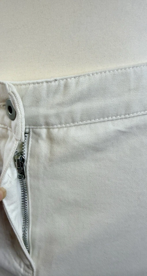 George 90s Y2K Midi Denim Skirt 16 White 🤍 Fishtail Hem Lace Back Detail Cotton - Image 4 of 4