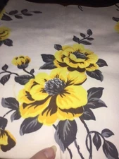 Unused Vintage 1950's Linen Tablecloth yellow flowers 66 x 52 inches