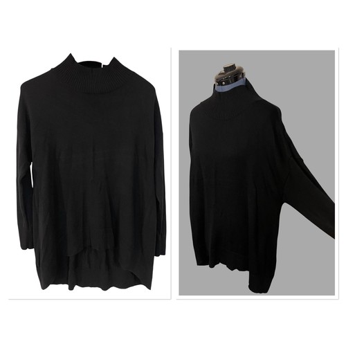Eileen Fisher Black Extra fine Merino Wool Mock Neck Hii Lo Oversized Sweater XL